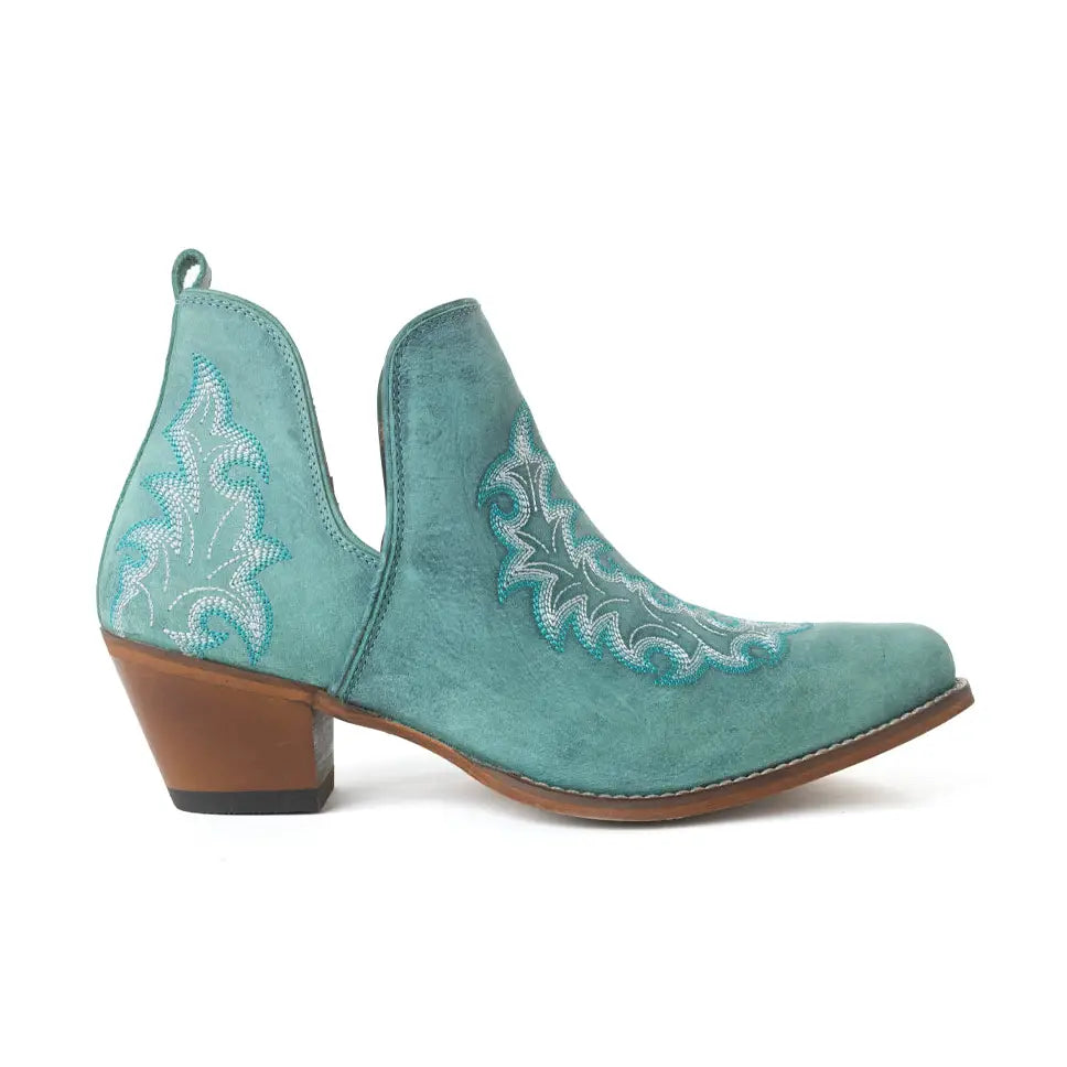 Sagebreeze Embroidered Leather Booties - Lagoon Teal