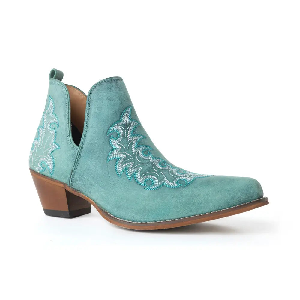 Sagebreeze Embroidered Leather Booties - Lagoon Teal